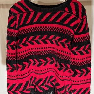 Snazzy Red & Black Fringed Sweater